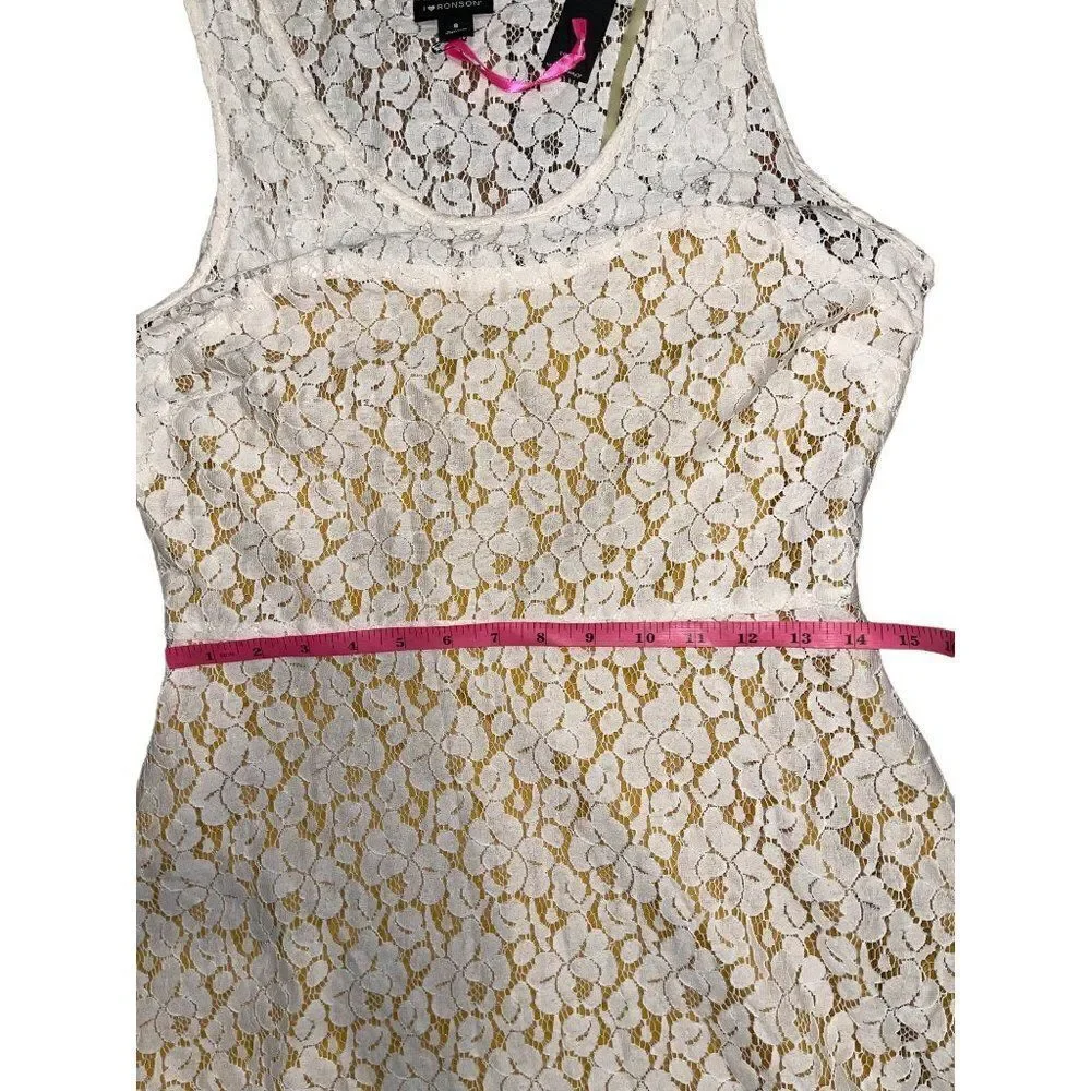 I Heart Ronson Cream Sleeveless Tank‎ Dress With Gold Lining - Size 8